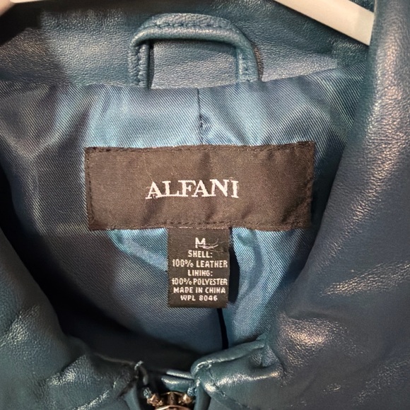Alfani Teal Blue Leather Zip Jacket - Picture 4 of 9